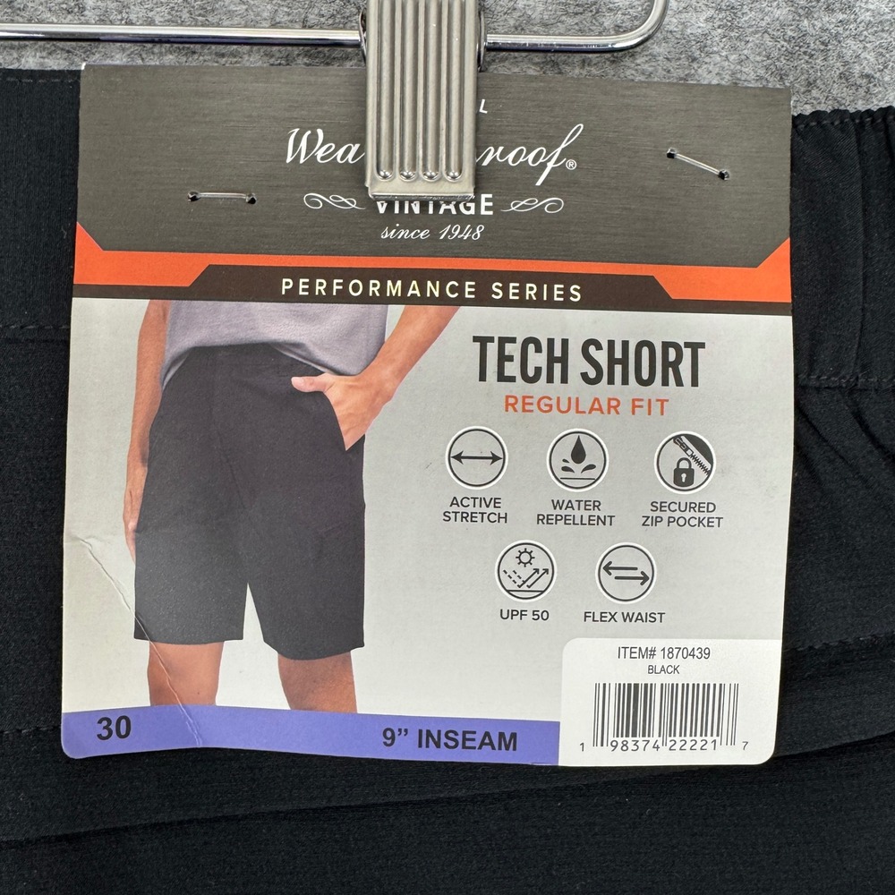 Weatherproof Vintage Mens Tech Short Black 30 Performance Series 1870439 NEW - Picture 5 of 10